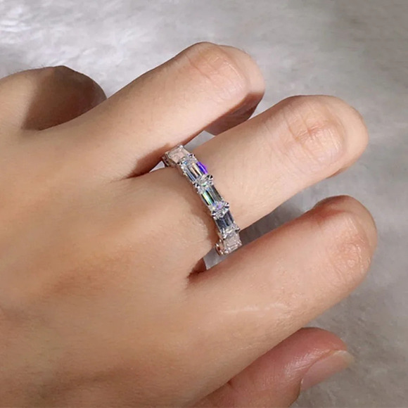 ✨925 Silver Plated Imitate Moissanite Ring Emerald CZ Ring, MARR9390 - Picture 4 of 6